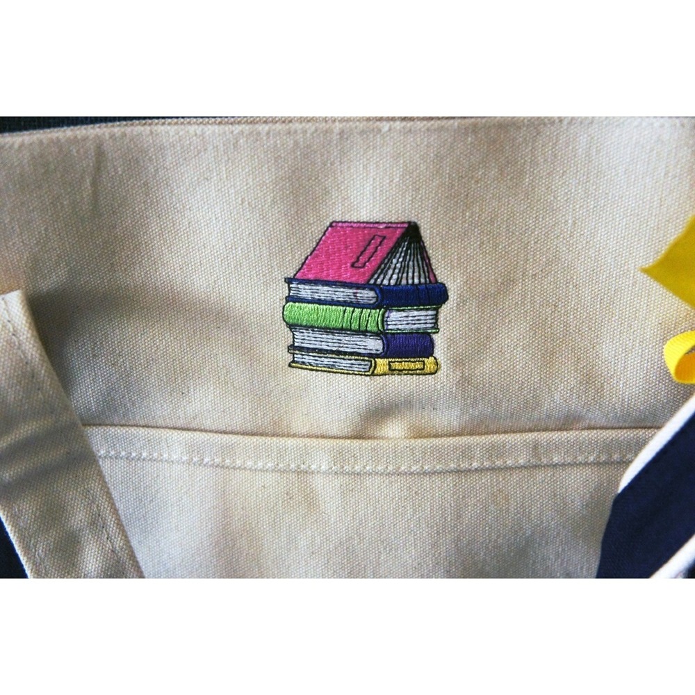 Large Book-Themed Zippered Canvas Tote Bag 19 x 15 - Picture 2 of 4